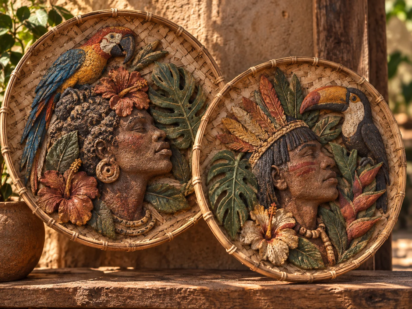 Peneiras com rostos e fauna